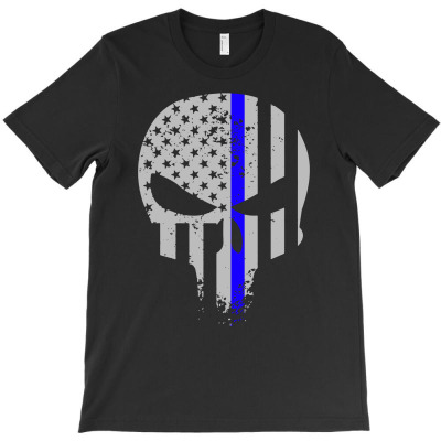 Thin Blue Line Skull Flag 2 Funny T-shirt Designed By Jaja Miharja