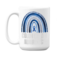 Colon Cancer Awareness Blue Ribbon And Rainbow Trending T Shirt 15 Oz Coffee Mug | Artistshot