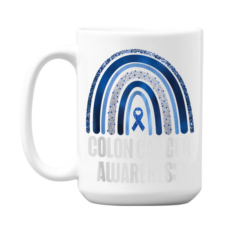 Colon Cancer Awareness Blue Ribbon And Rainbow Trending T Shirt 15 Oz Coffee Mug | Artistshot