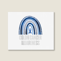 Colon Cancer Awareness Blue Ribbon And Rainbow Trending T Shirt Landscape Canvas Print | Artistshot