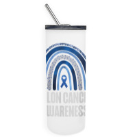 Colon Cancer Awareness Blue Ribbon And Rainbow Trending T Shirt Skinny Tumbler | Artistshot