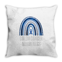 Colon Cancer Awareness Blue Ribbon And Rainbow Trending T Shirt Throw Pillow | Artistshot