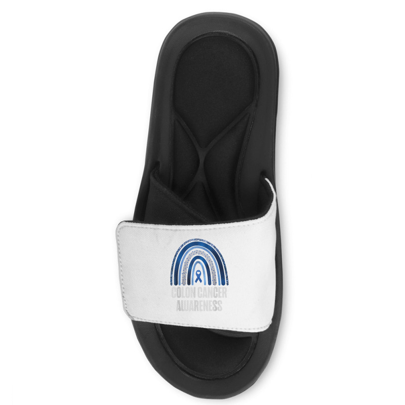 Colon Cancer Awareness Blue Ribbon And Rainbow Trending T Shirt Slide Sandal | Artistshot