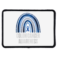 Colon Cancer Awareness Blue Ribbon And Rainbow Trending T Shirt Rectangle Patch | Artistshot