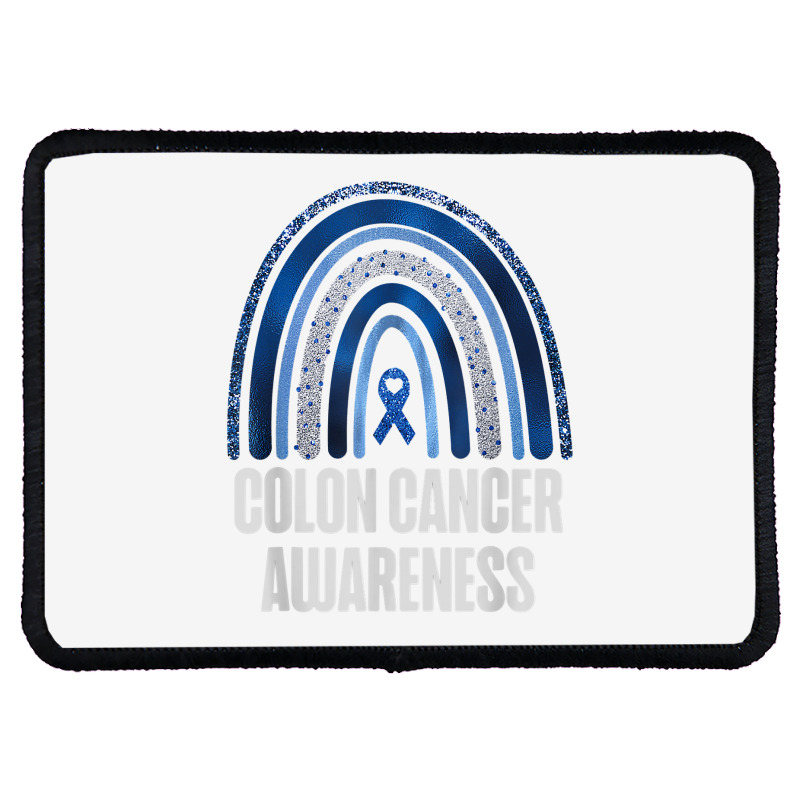 Colon Cancer Awareness Blue Ribbon And Rainbow Trending T Shirt Rectangle Patch | Artistshot