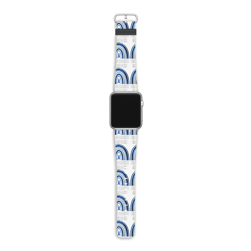 Colon Cancer Awareness Blue Ribbon And Rainbow Trending T Shirt Apple Watch Band | Artistshot