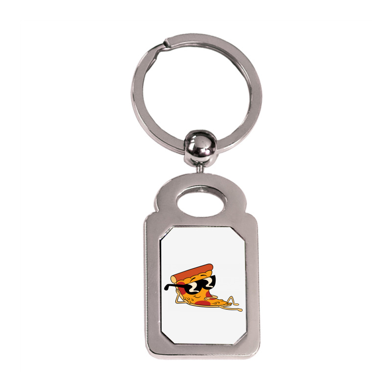 Pizza Steve Cool Cartoon Silver Rectangle Keychain | Artistshot