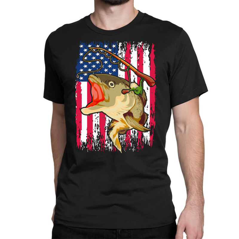 Fishing T  Shirt American Fisherman Angle Fish U S Flag Fishing T  Shi Classic T-shirt by partyguess | Artistshot