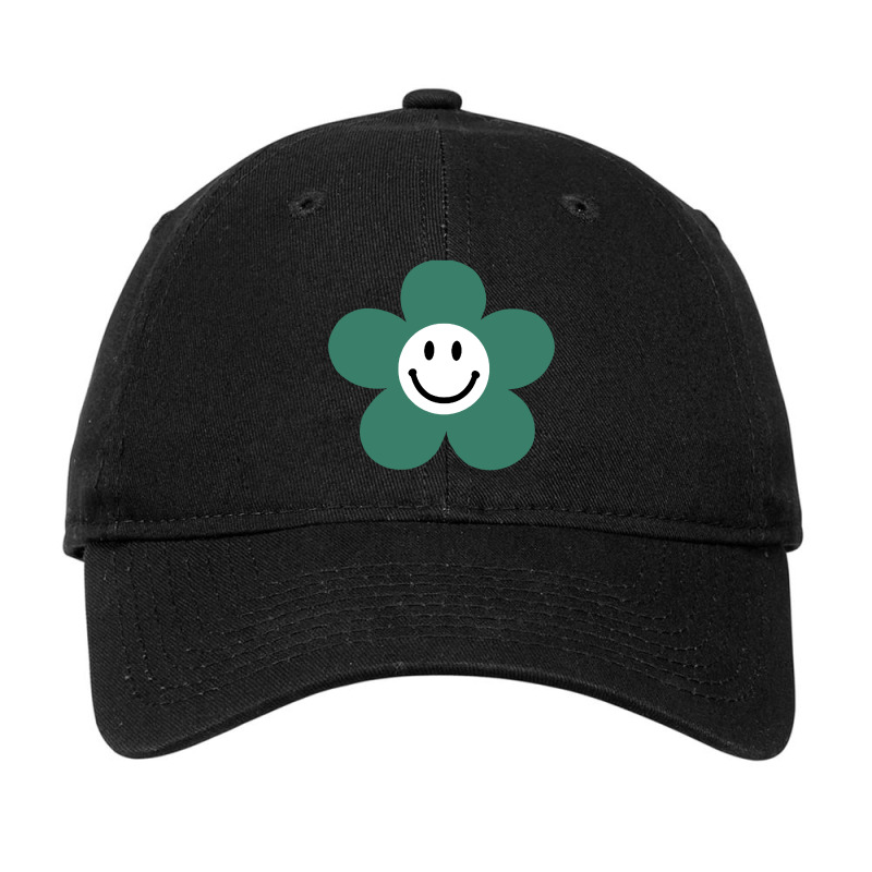 Viridian Green Daisy Smile Face Flower Adjustable Cap by GlassKaca | Artistshot