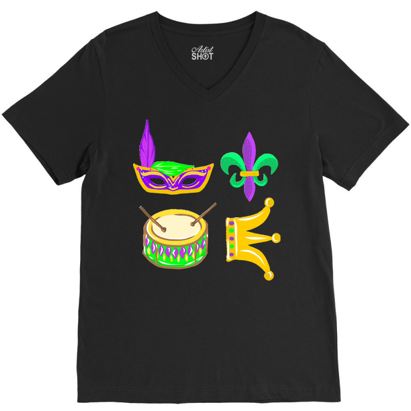 Mardi Gras Mask Parade Outfit Idea T  Shirt Mardi Grass Parade Outfit V-neck Tee | Artistshot