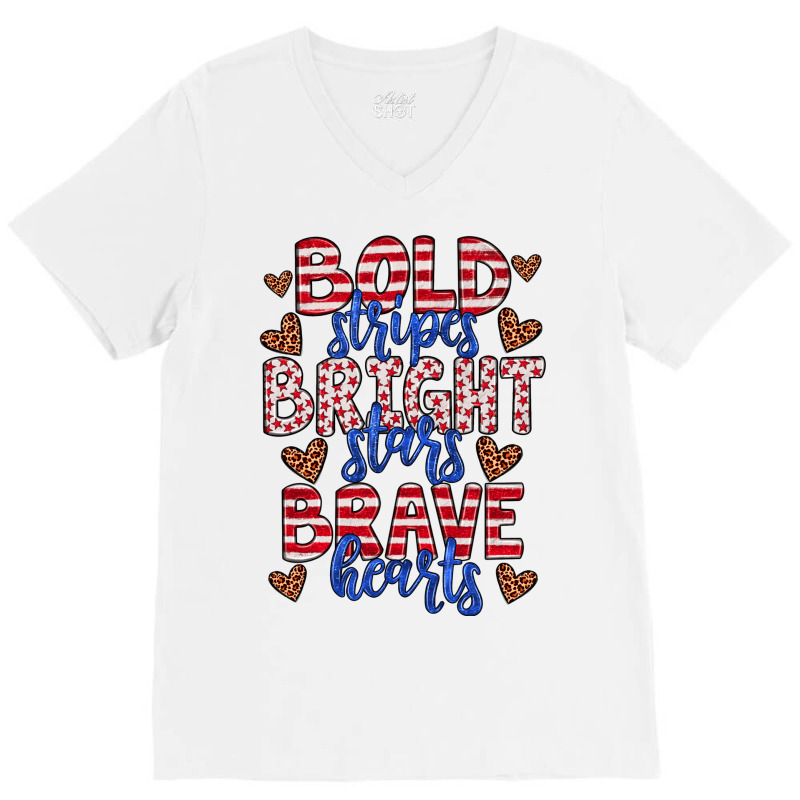 Bold Stripes Bright Stars Brave Hearts V-neck Tee | Artistshot