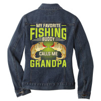 Fishing T  Shirt Hobby Fisher Angle Fish Grandpa Fathers Day Fisherman Ladies Denim Jacket | Artistshot