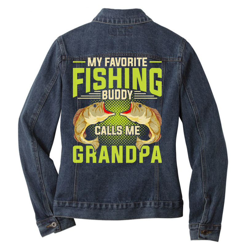 Fishing T  Shirt Hobby Fisher Angle Fish Grandpa Fathers Day Fisherman Ladies Denim Jacket by partyguess | Artistshot