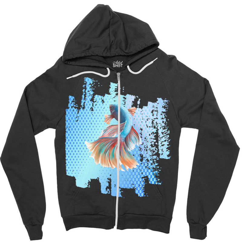 Beta Fish T  Shirt Beta Fish Blue With Rainbow Tail On Blue T  Shirt Zipper Hoodie | Artistshot