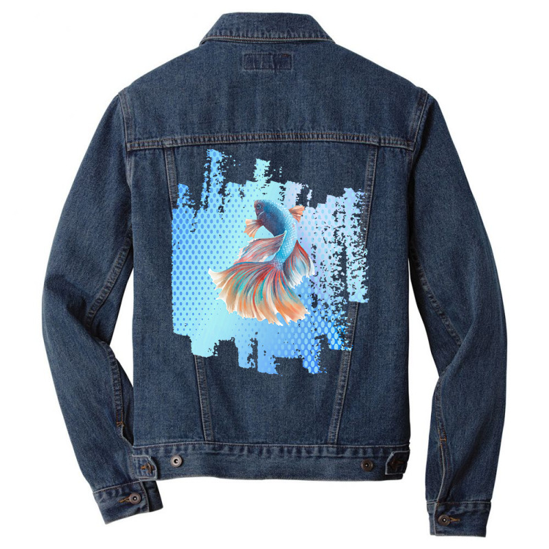 Beta Fish T  Shirt Beta Fish Blue With Rainbow Tail On Blue T  Shirt Men Denim Jacket | Artistshot