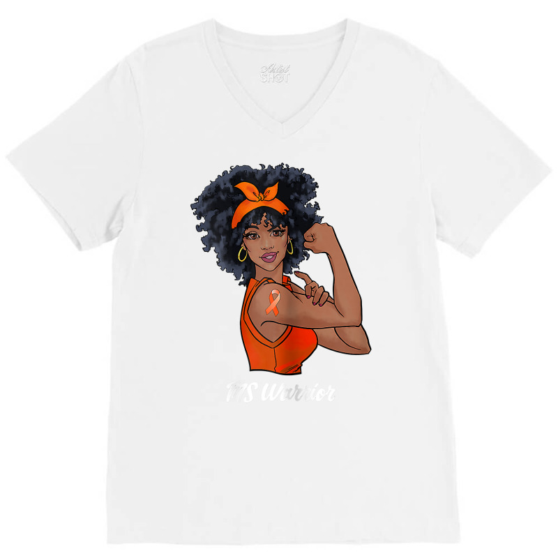 Womens Ms Warrior Fighter Support Multiple Sclerosis Awareness T Shirt V-neck Tee | Artistshot