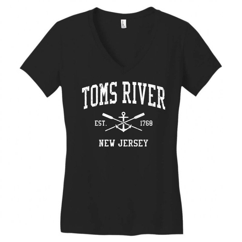 Toms River Nj Vintage Crossed Oars & Boat Anchor Sports T Shirt Women's V-Neck T-Shirt by ReagerAero | Artistshot