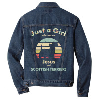 Dog Just A Girl Who Runs On Jesus And Scottish Terrier Puppy Pet Paw Men Denim Jacket | Artistshot