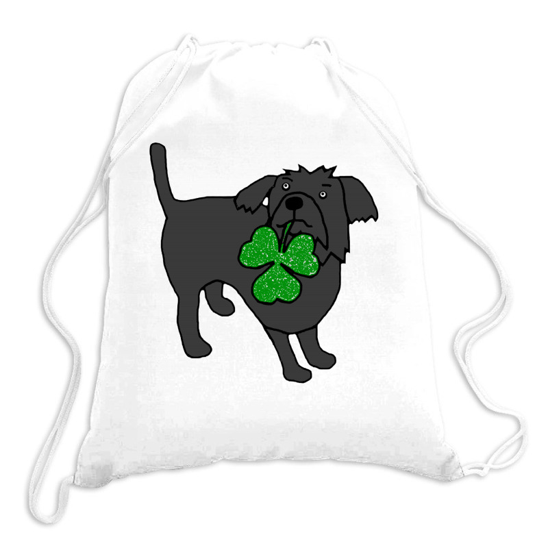 Funny Dog Holding Shamrock Drawstring Bags | Artistshot