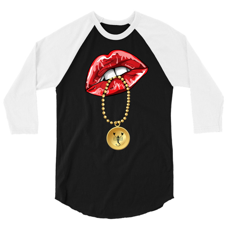 Scorpio Girl Juicy Lips Necklace Astrology Zodiac Sign T Shirt 3/4 Sleeve Shirt | Artistshot