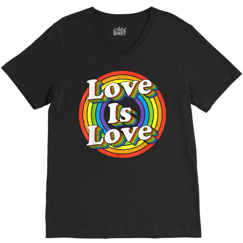 Vintage Rainbow Love Is Love Lgbt Gay Lesbian Pride Lbgtq T Shirt V-neck Tee | Artistshot