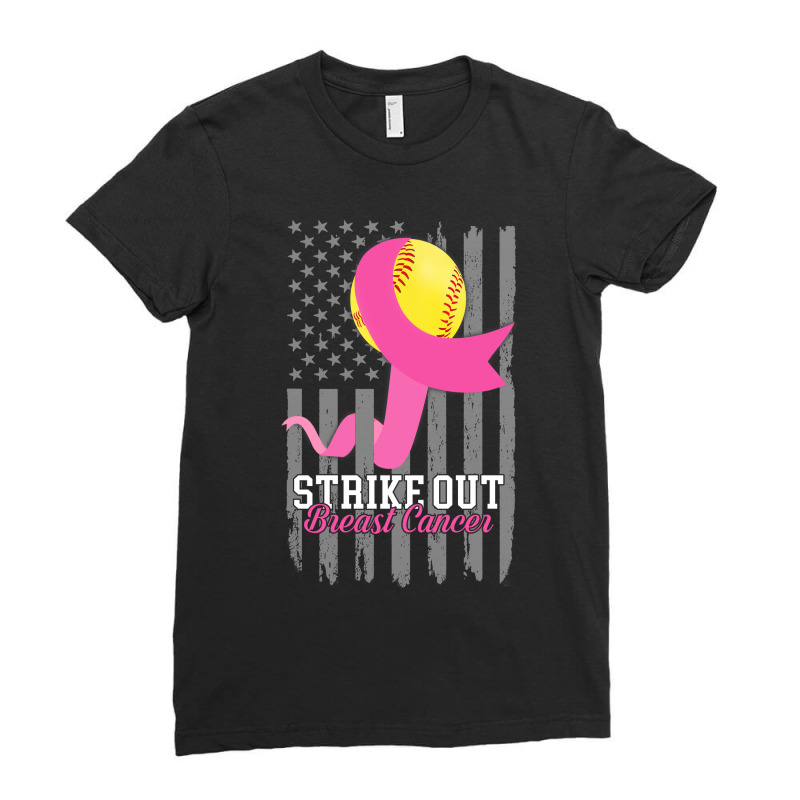 Breast Cancer Softball Strike Out Flag Cancer Survivor Awareness Ladies Fitted T-Shirt by circularflap | Artistshot