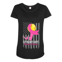 Breast Cancer Softball Strike Out Flag Cancer Survivor Awareness Maternity Scoop Neck T-shirt | Artistshot