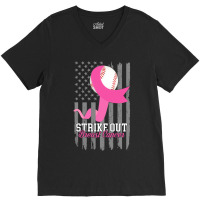 Breast Cancer Strike Out Baseball Flag Cancer Survivor Awareness V-neck Tee | Artistshot