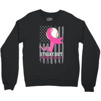 Breast Cancer Strike Out Baseball Flag Cancer Survivor Awareness Crewneck Sweatshirt | Artistshot