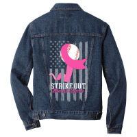 Breast Cancer Strike Out Baseball Flag Cancer Survivor Awareness Men Denim Jacket | Artistshot