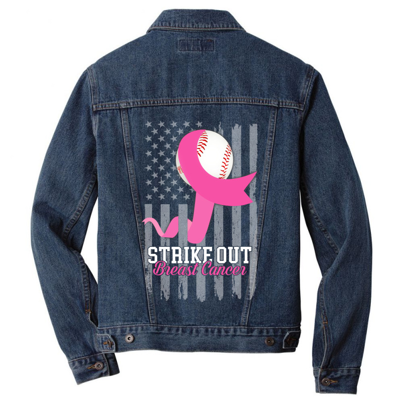 Breast Cancer Strike Out Baseball Flag Cancer Survivor Awareness Men Denim Jacket by circularflap | Artistshot