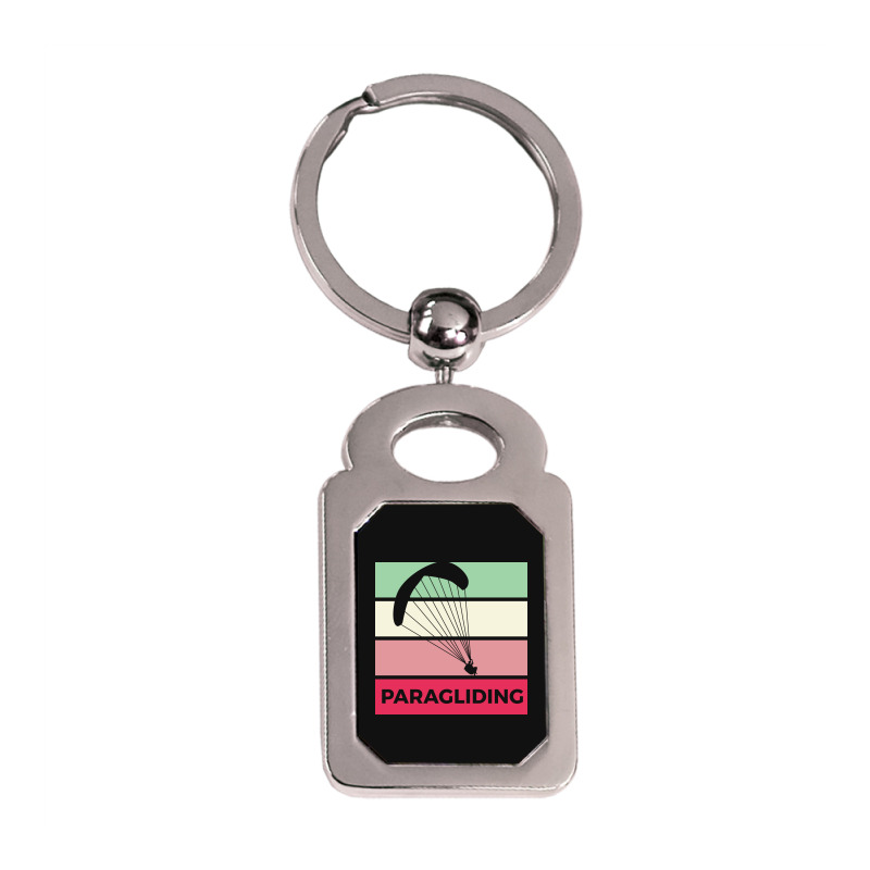 Paragliding Silhouette Sport Activity Vector Graphic Silver Rectangle Keychain | Artistshot