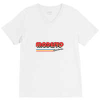 Modesto, Ca Retro Typography Design V-neck Tee | Artistshot