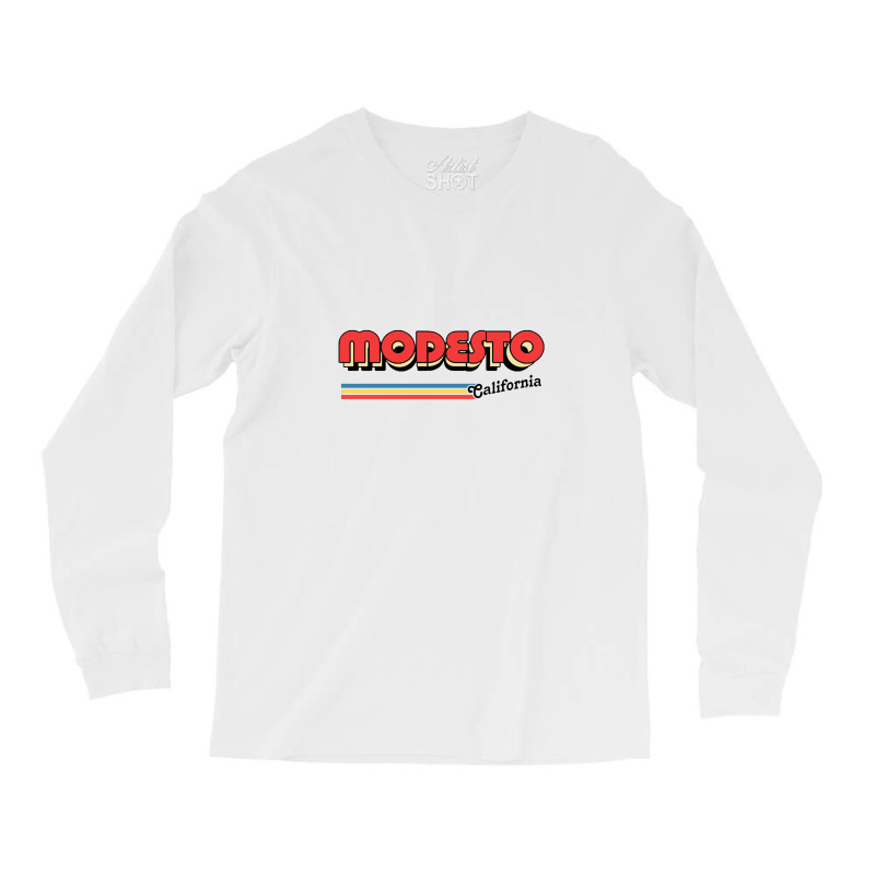 Modesto, Ca Retro Typography Design Long Sleeve Shirts | Artistshot