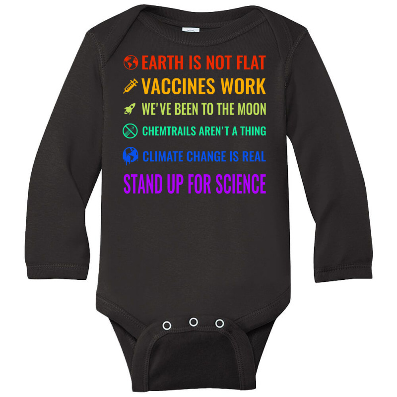 Earth Is Not Flat! Vaccines Work! We've Been To The Moon! Long Sleeve Baby Bodysuit by time5803 | Artistshot