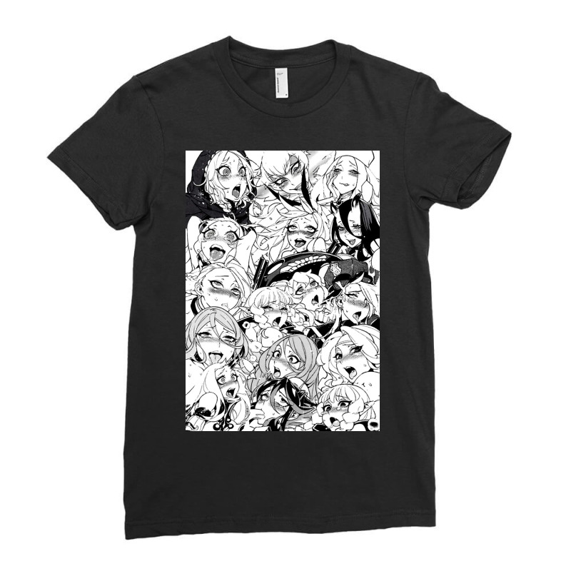 Ahegao Face Gray Anime Ladies Fitted T-Shirt by RamaArt | Artistshot