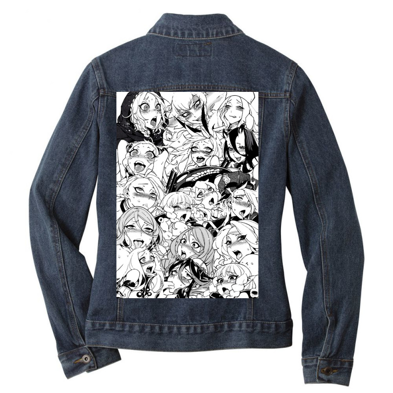 Ahegao Face Gray Anime Ladies Denim Jacket by RamaArt | Artistshot