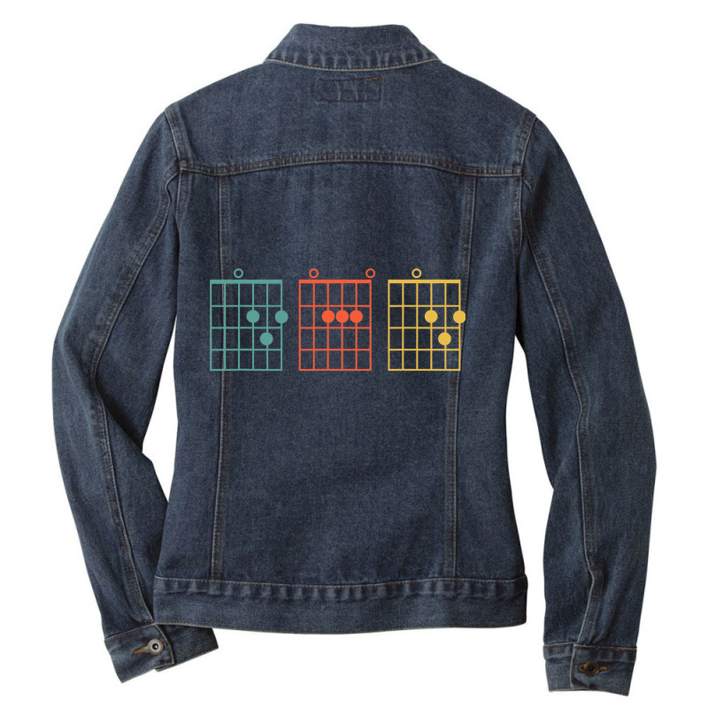 Guitar Chord Musical Note Dad Written Retro Vintage Father T Shirt Ladies Denim Jacket by longduong89 | Artistshot