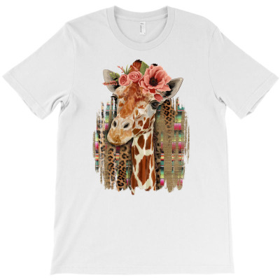 Giraffe With Floral T-shirt Designed By Saul