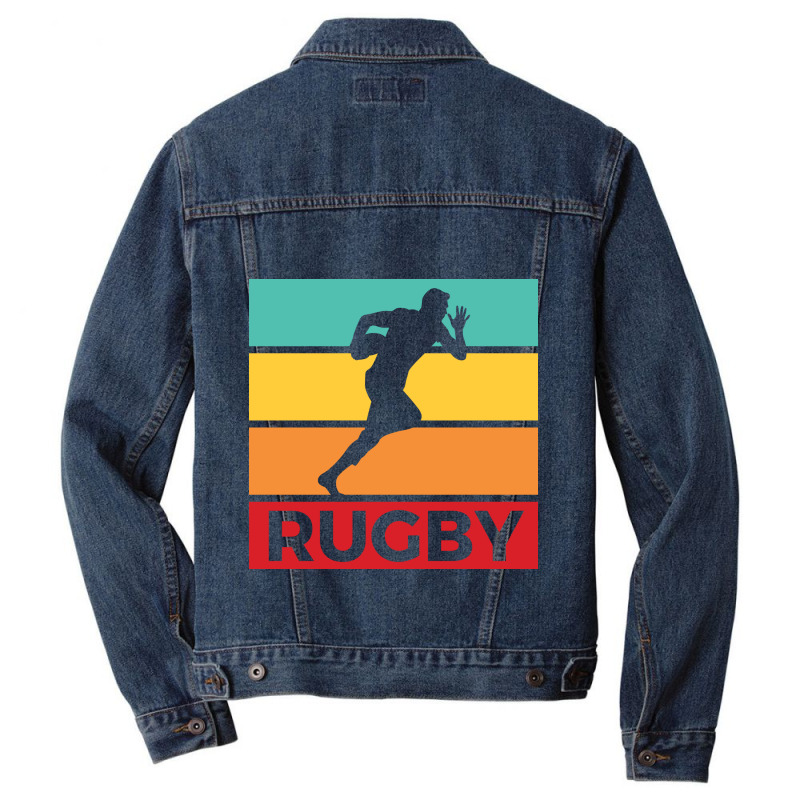 Rugby Silhouette Sport Activity Vector Graphic Men Denim Jacket | Artistshot