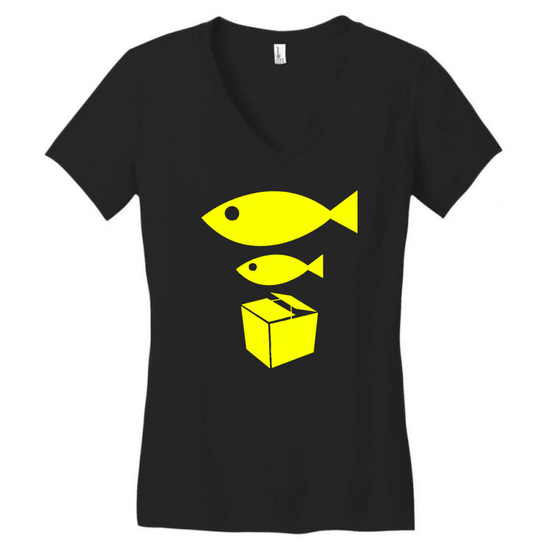 Big Fish Little Fish Cardboard Box Women's V-Neck T-Shirt by putiandini | Artistshot