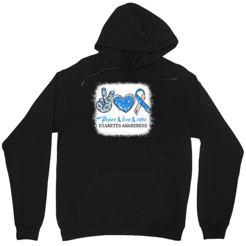 Diabetes Diabetic Bleached Peace Love Cure Diabetes T1d Awareness Surv Unisex Hoodie by circularflap | Artistshot