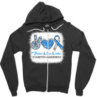 Diabetes Diabetic Bleached Peace Love Cure Diabetes T1d Awareness Surv Zipper Hoodie | Artistshot