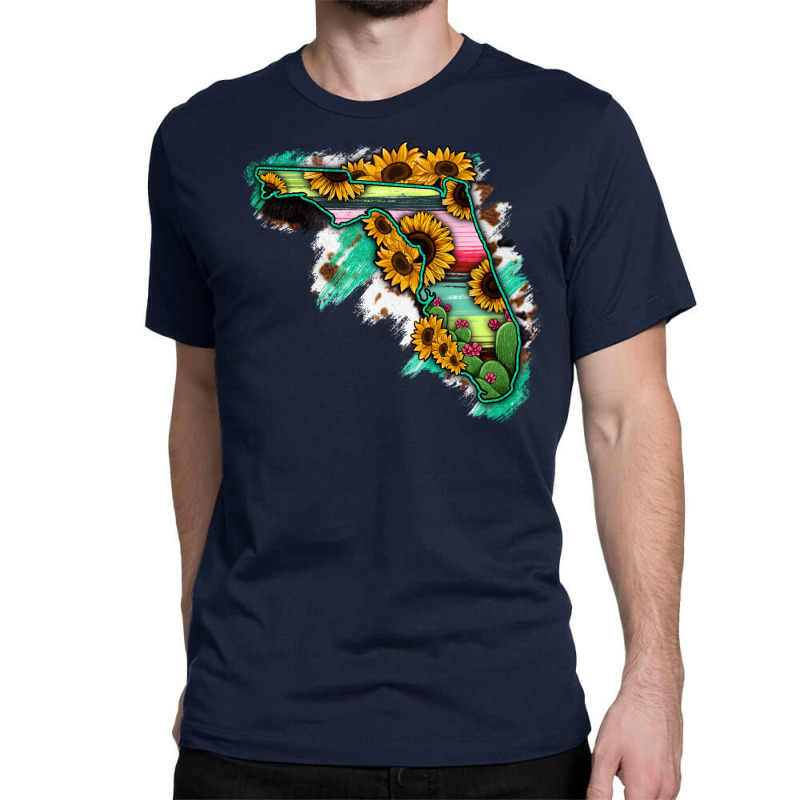 Florida Map With Sunflower And Serape Cactus Classic T-shirt | Artistshot