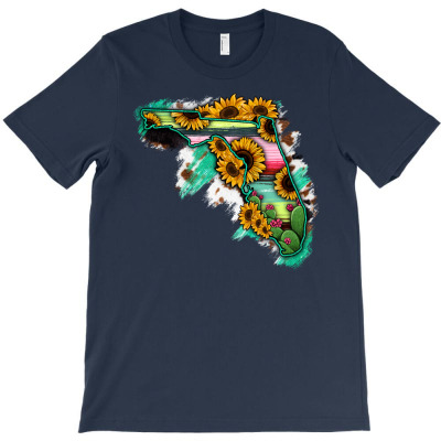 Florida Map With Sunflower And Serape Cactus T-shirt Designed By Saul