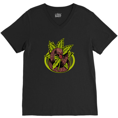 Cannabis Snake V-neck Tee Designed By Andypp