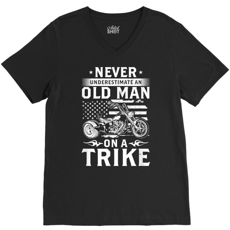 Mens Never Underestimate An Old Man On A Trike   Trike Triker T Shirt V-Neck Tee by kylanaalamos | Artistshot