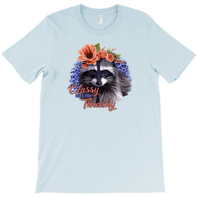 Classy But A Little Thrashy Raccoon With Flowers T-shirt Designed By Saul