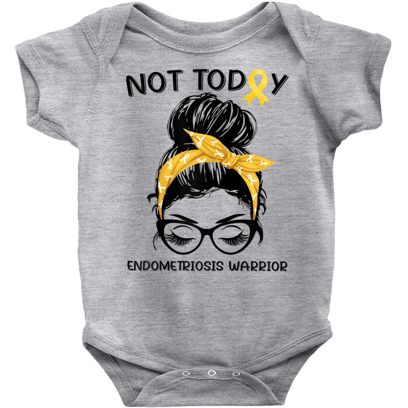 Womens Endometriosis Warrior Messy Bun Yellow Ribbon Endo Awareness T Baby Bodysuit | Artistshot