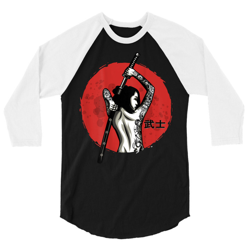 Japanese Warrior   Sexy Samurai   Female Samurai (on Back) T Shirt 3/4 Sleeve Shirt by jayannidifalco | Artistshot